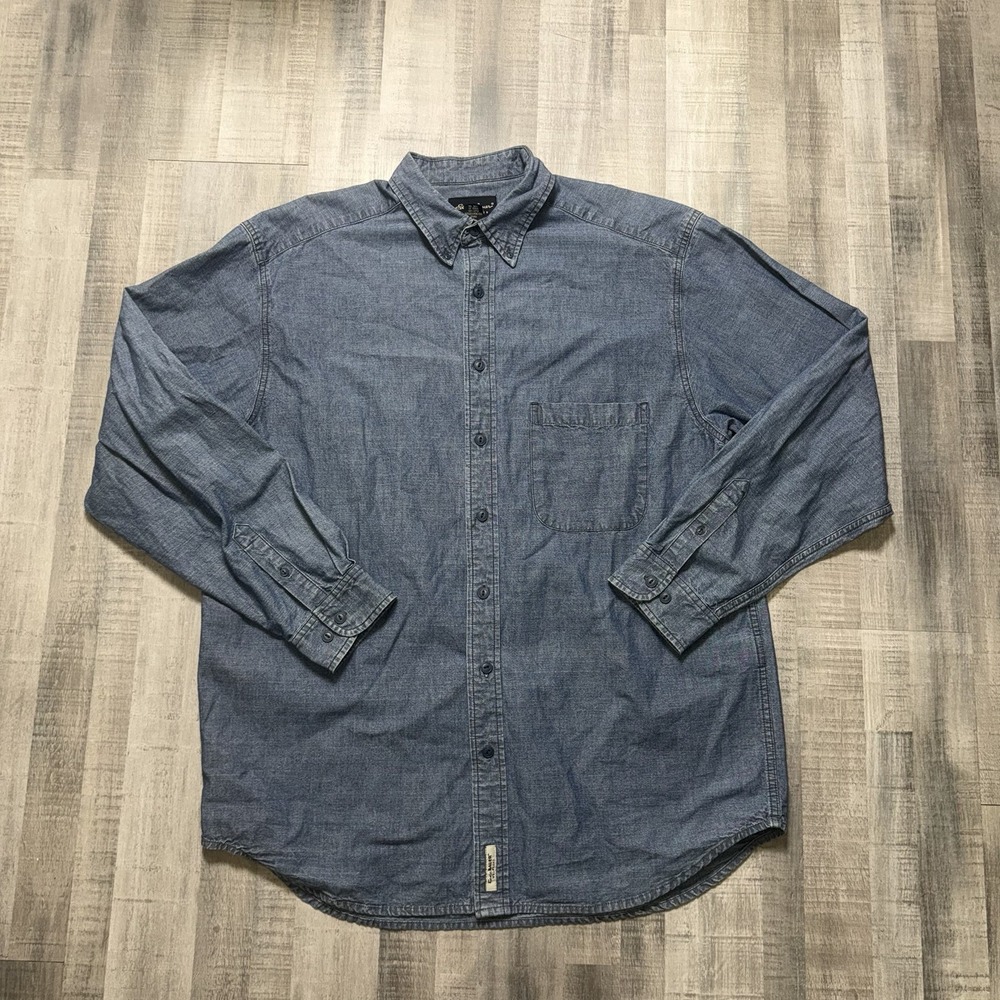 VTG Eddie Bauer Denim Shirt Men L Blue Cotton 90s Long Sleeve Nature Outdoors